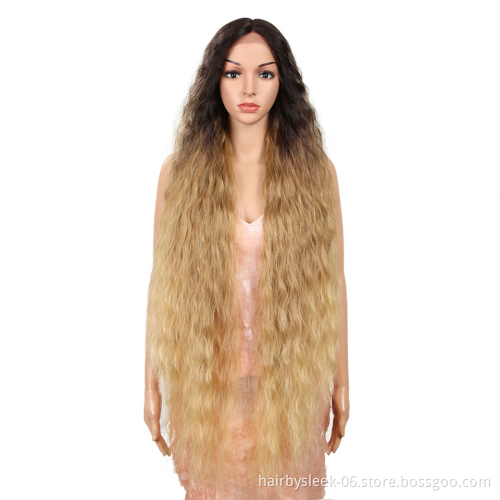 42 inches super Long Curly Blonde Ombre water wave Preplucked Hairline Lace Front Wig Synthetic hair Wigs For Black Women